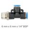 Pu Hose Fitting Tee 6mm X 6mm X 1/4